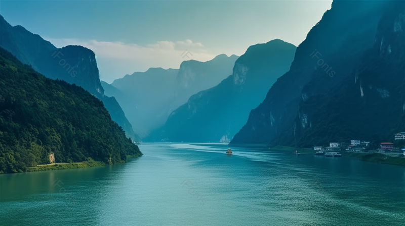 蓝色大气长江三峡西陵峡风光出游风景区天空,高清,摄影图,摄影图片,图片大全,摄影图免费下载